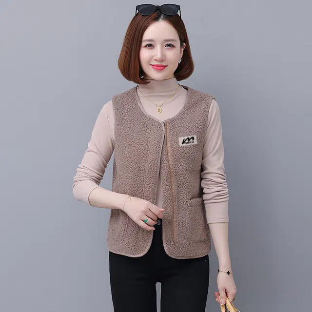 缪斯的诱惑 休闲纯色舒适柔软简约百搭羊羔绒外套女秋冬内搭叠穿坎肩小个子背心马夹圆领通勤马甲 女款