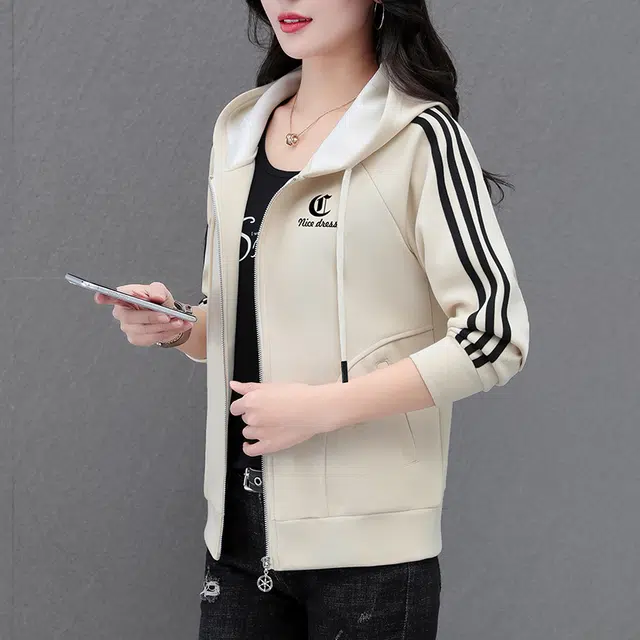 缪斯的诱惑 时尚潮流高品质优雅洋气轻盈舒适柔软简约百搭轻便宽松显瘦经典三条杠外套纯色长袖拉链开衫上衣休闲运动风棒球服连帽夹克 女款