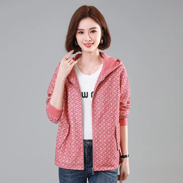 缪斯的诱惑 时尚潮流经典复古满印格纹舒适柔软运动休闲小香风外套帽衫上衣洋气减龄高级感百搭优雅气质简约宽松针织衫轻奢拼色连帽夹克 女款