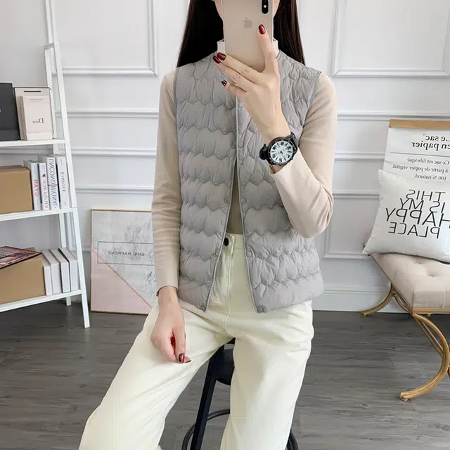 缪斯的诱惑 美式潮流高街纯色基础款圆领简约时尚休闲通勤百搭舒适单排扣户外内搭打底马甲 女款