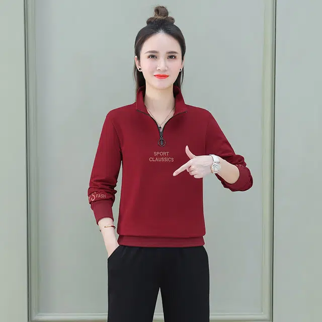 缪斯的诱惑 春秋美式复古穿搭一整套优雅气质洋气减龄学院风简约纯色字母立领卫衣百搭高腰束脚长裤两件套时尚长袖上衣轻便运动休闲套装 女款
