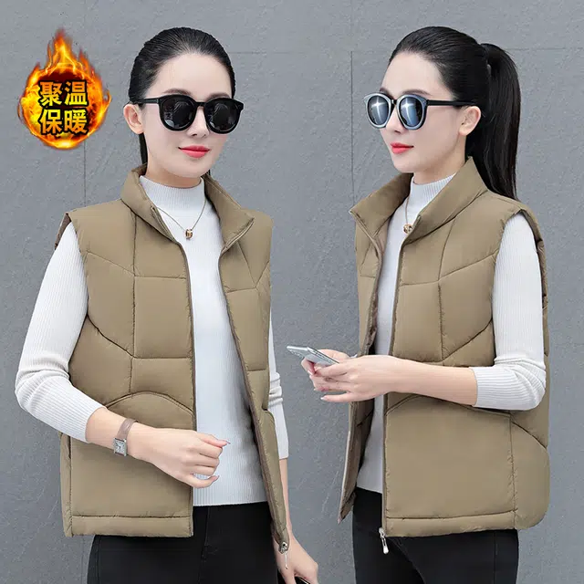 缪斯的诱惑 时尚潮流洋气经典简约纯色外穿防风加厚休闲运动轻便通勤棉服外套工装宽松无袖背心坎肩马夹百搭保暖厚实立领棉马甲 女款