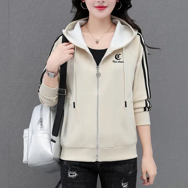 缪斯的诱惑 时尚潮流高品质优雅洋气轻盈舒适柔软简约百搭轻便宽松显瘦经典三条杠外套纯色长袖拉链开衫上衣休闲运动风棒球服连帽夹克 女款