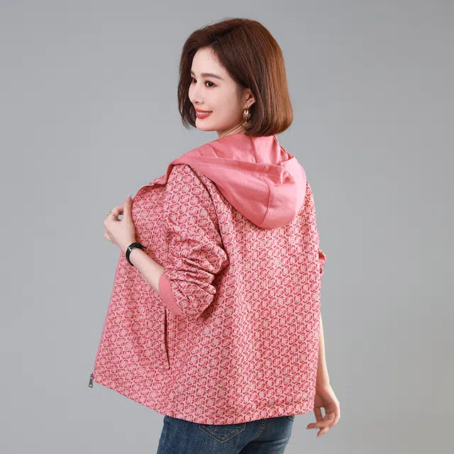 缪斯的诱惑 时尚潮流经典复古满印格纹舒适柔软运动休闲小香风外套帽衫上衣洋气减龄高级感百搭优雅气质简约宽松针织衫轻奢拼色连帽夹克 女款