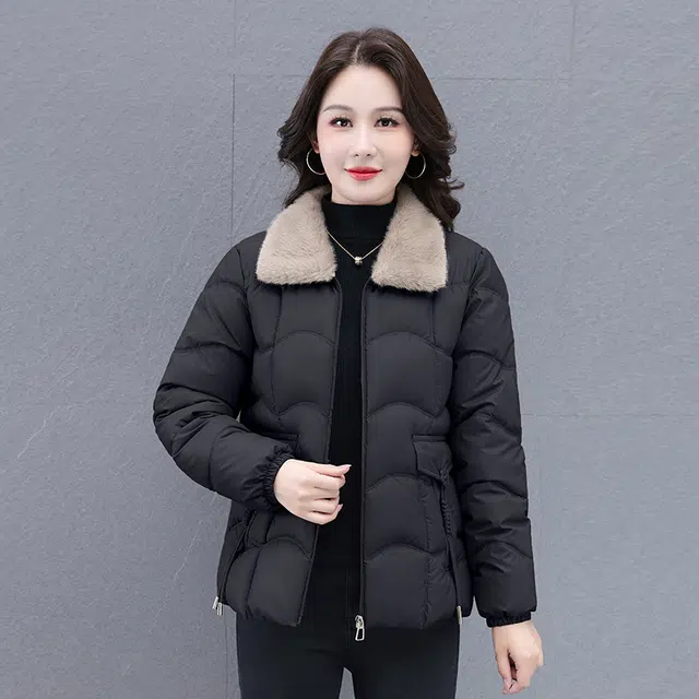 缪斯的诱惑 美式复古高级感时尚纯色潮流保暖加厚棉衣夹克秋冬休闲百搭优雅气质洋气中年妈妈装大方小香外套棉袄显瘦防风抗寒毛领棉服  女款