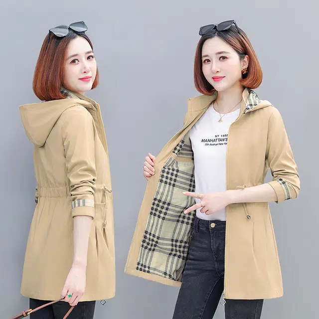 缪斯的诱惑 经典款式都市潮流舒适防风长袖立领连帽夹克运动软壳衣户外休闲优雅百搭简约大方轻盈保暖中长款收腰修身显瘦时尚风衣外套 女款