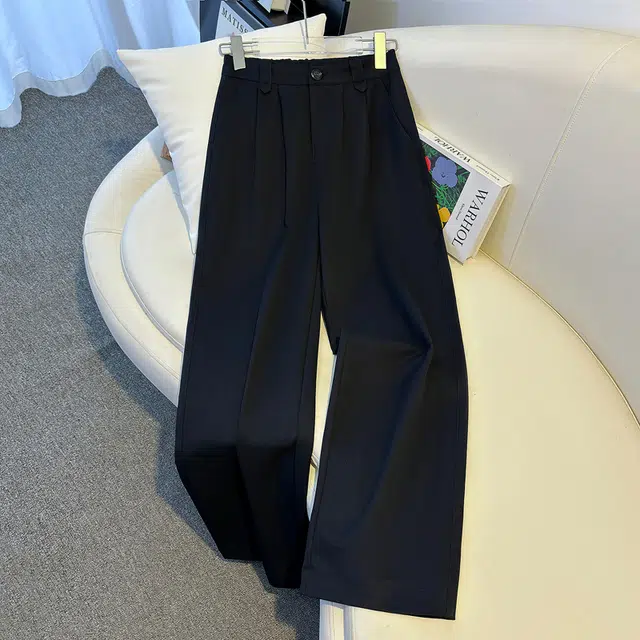 缪斯的诱惑 纯色基础简约美式高街复古风时尚百搭窄版阔腿裤立领裁缝通勤高腰垂感西装裤抗皱亲肤柔软舒适挺括气质宽松显瘦直筒裤休闲裤 女款