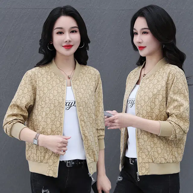 缪斯的诱惑 春秋优雅气质时尚潮流纯色满印经典高街复古风棒球领上衣运动休闲外套长袖拉链针织衫简约洋气减龄百搭舒适柔软立领夹克  女款