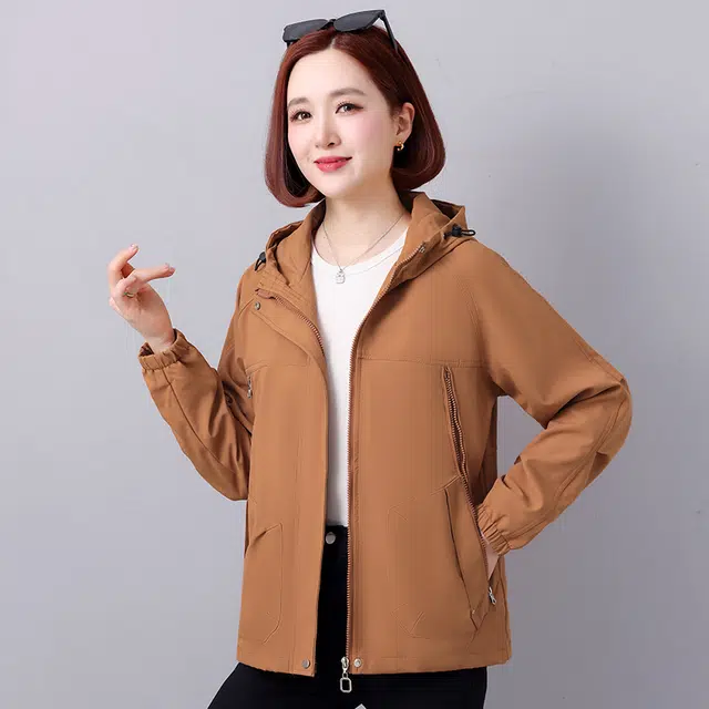 缪斯的诱惑 秋冬经典简约户外活动轻便防风工装冲锋软壳衣宽松显瘦百搭时尚潮流纯色舒适柔软拉链开衫上衣运动休闲外套松紧袖口连帽夹克 女款