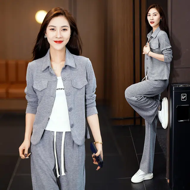 缪斯的诱惑 时尚潮流早秋日常整套穿搭纯色设计感翻领开衫外套搭背心阔腿裤三件套高级感显瘦显高洋气减龄优雅气质百搭针织衫休闲套装 女款