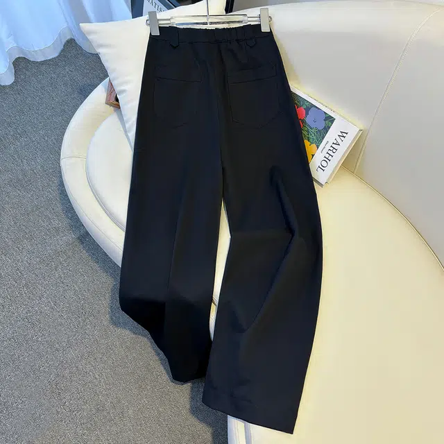 缪斯的诱惑 纯色基础简约美式高街复古风时尚百搭窄版阔腿裤立领裁缝通勤高腰垂感西装裤抗皱亲肤柔软舒适挺括气质宽松显瘦直筒裤休闲裤 女款