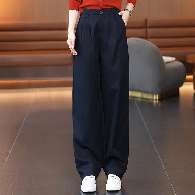 缪斯的诱惑 纯色基础简约美式高街复古风时尚百搭窄版阔腿裤立领裁缝通勤高腰垂感西装裤抗皱亲肤柔软舒适挺括气质宽松显瘦直筒裤休闲裤 女款
