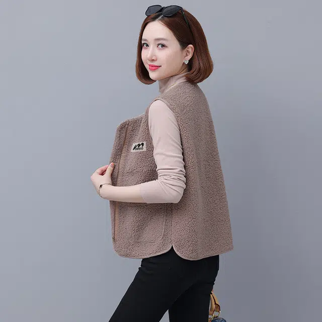缪斯的诱惑 休闲纯色舒适柔软简约百搭羊羔绒外套女秋冬内搭叠穿坎肩小个子背心马夹圆领通勤马甲 女款