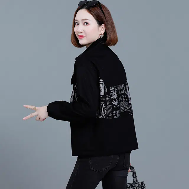 缪斯的诱惑 秋冬时尚个性美式高街风休闲宽松拼接印花时髦洋气百搭短短款软壳衣拉链外套立领保暖夹克 女款