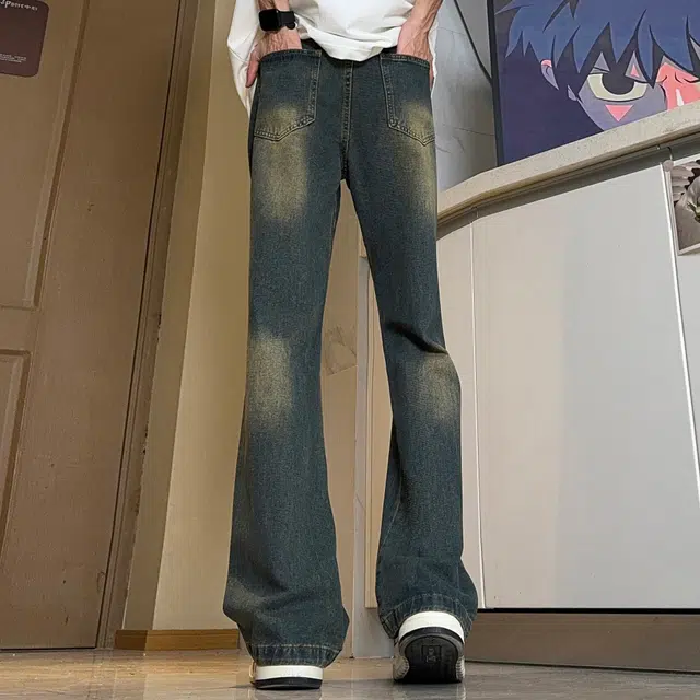 巴塞罗那足球俱乐部 美式复古微喇弹力百搭长裤牛仔裤 男女同款