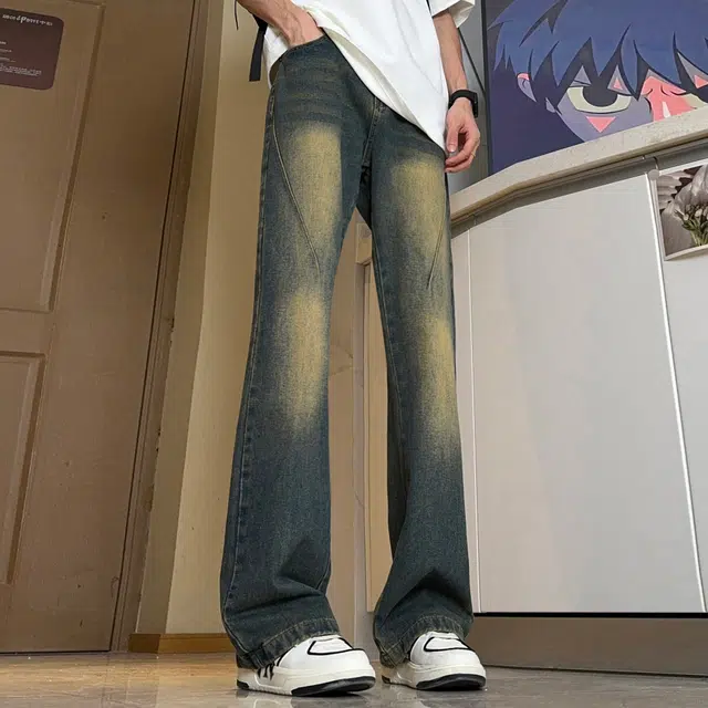 巴塞罗那足球俱乐部 美式复古微喇弹力百搭长裤牛仔裤 男女同款