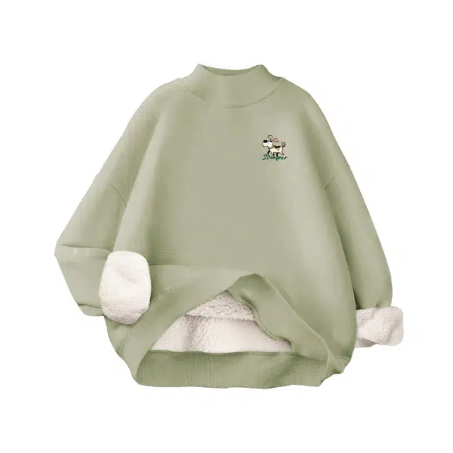 米子旗 羊羔毛宽松慵懒风卡通动漫常规长袖通勤套头卫衣 女款