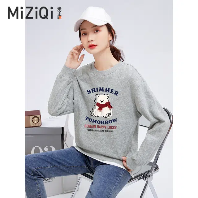 米子旗 卡通动漫长袖通勤套头卫衣 女款