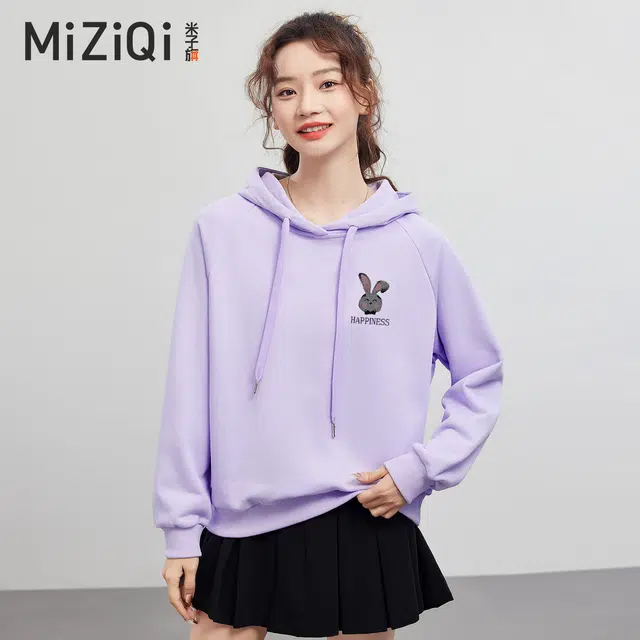 米子旗 秋季时尚洋气卡通动漫插肩袖长袖通勤套头卫衣 女款