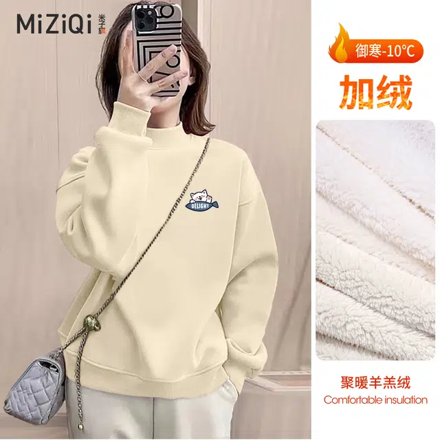 米子旗 羊羔毛加厚冬季卡通动漫常规长袖通勤套头卫衣 女款