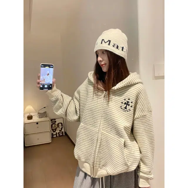 帝狼牛 美式复古万针绣多风格秋季宽松连帽条纹元素外套卫衣 男女同款