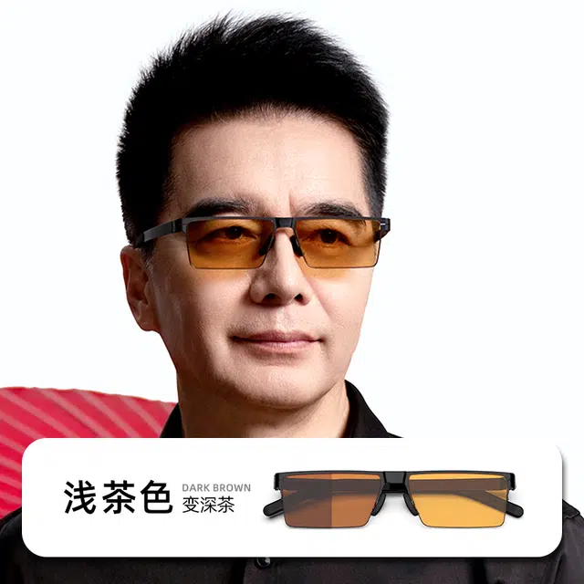 中单 夜视变色 板材加金属 方形 太阳眼镜 男女同款情侣款 黑色