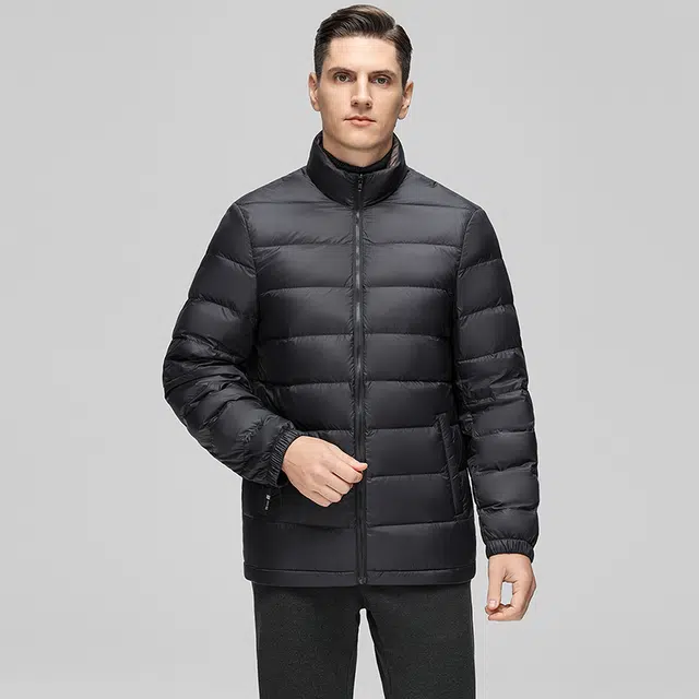鸭鸭 三合一系列 中老年纯色商务休闲可拆卸帽短款户外防风保暖厚款羽绒服外套 男