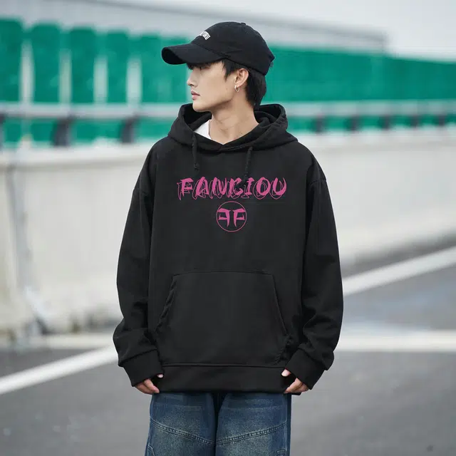 范比欧 英文重叠宽松连帽卫衣 男女同款