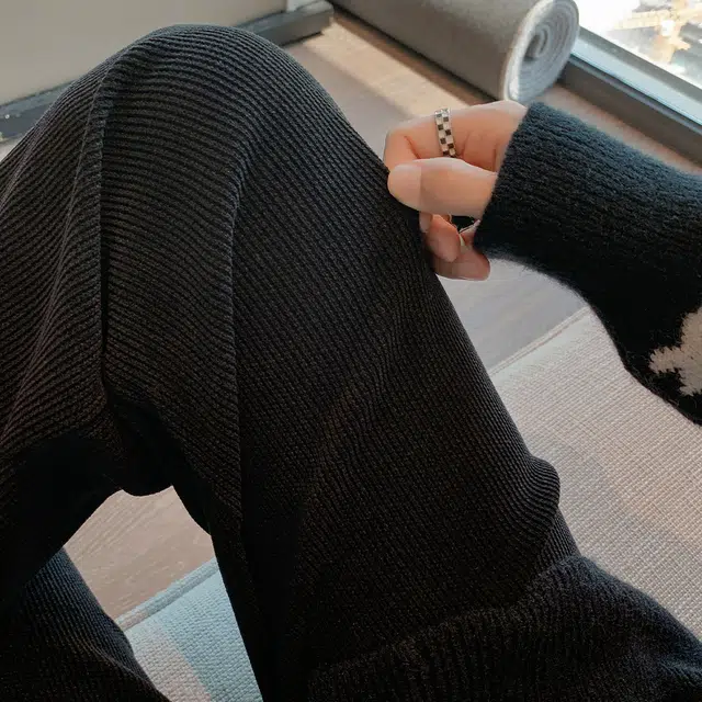 雅羊人 宽松阔腿垂感舒适简约小个子窄版长裤休闲裤 男女同款 黑色