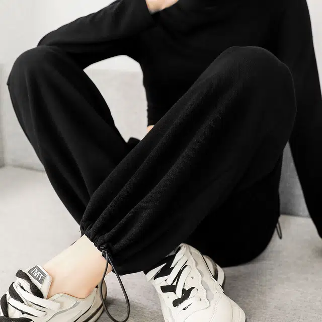 雅羊人 简约舒适时尚宽松高腰阔腿休闲裤 女款 黑色
