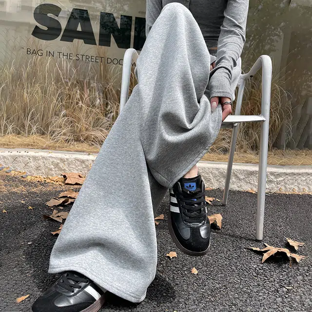 雅羊人 松紧腰抽绳阔腿裤宽松显瘦拖地休闲裤 女款