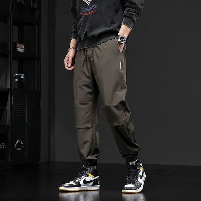 潮人榜 潮人榜厚款束脚裤男宽松抽绳松紧腰春秋季潮流男士长裤休闲裤 男款