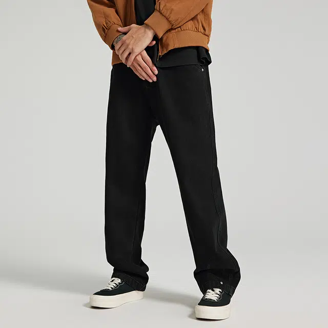 潮人榜 美式高街复古装订设计直筒休闲长裤男士宽松简约松紧腰牛仔裤 男女同款