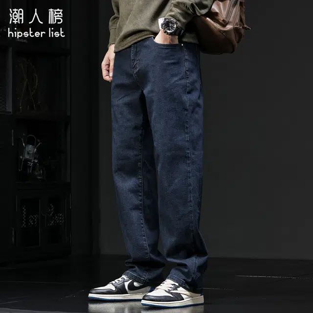 潮人榜 潮人榜秋季窄版直筒裤男士宽松阔腿潮流潮牌垂感弹力休闲长裤原色牛仔裤 男款