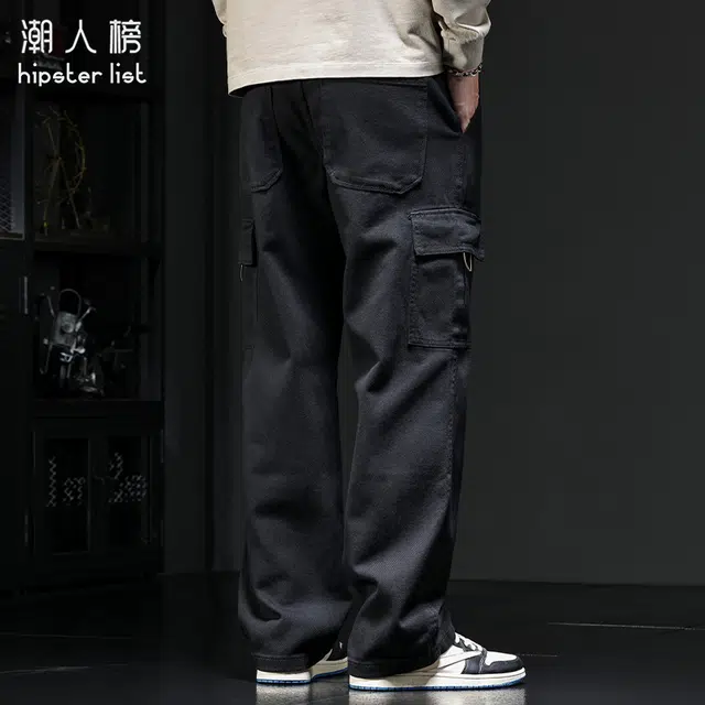 潮人榜 复古高街直筒休闲弹力休闲牛仔裤 男款