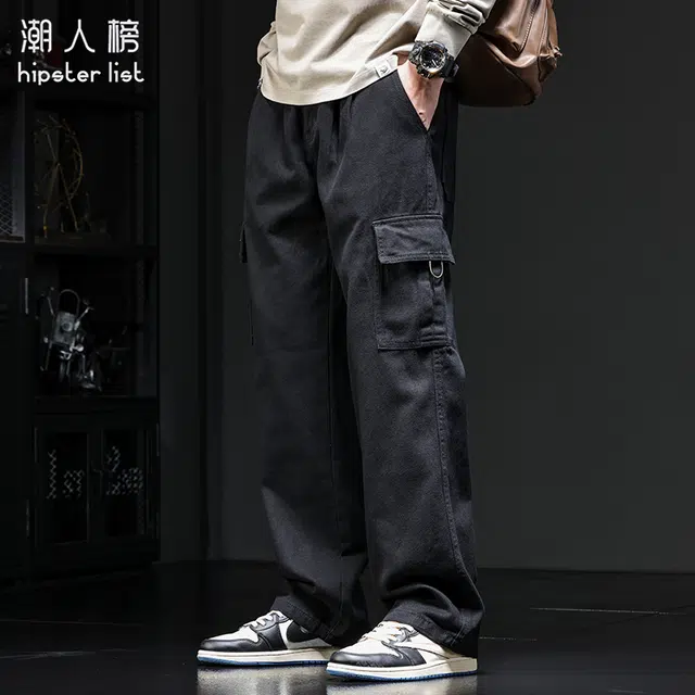 潮人榜 复古高街直筒休闲弹力休闲牛仔裤 男款