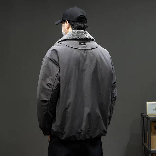 潮人榜 美式复古工装夹克男冬季宽松大码毛领棉衣外套潮牌痞帅棉服 男款