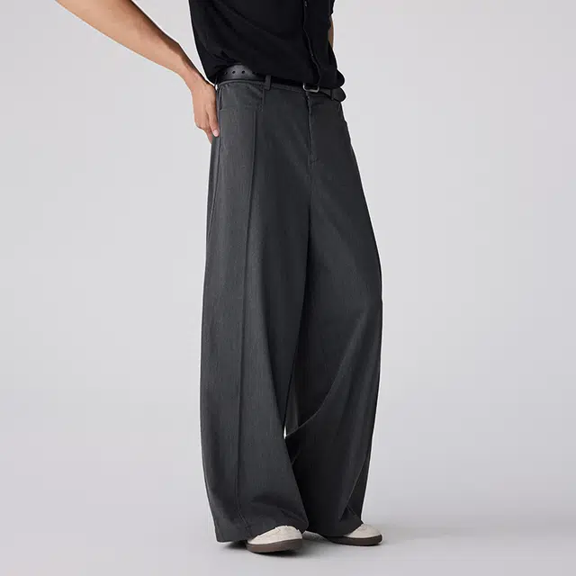 潮人榜 夏季薄款莱赛尔凉感弹力直筒裤男士宽松老钱风液态版垂堕西装休闲裤 男女同款