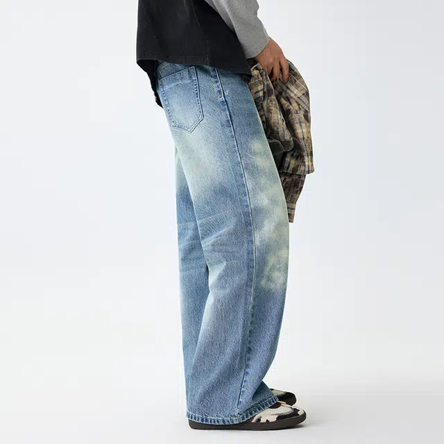 潮人榜 美式复古乞丐裤男士宽松直筒夏季垂感长裤不规则撕裂破洞牛仔裤 男女同款