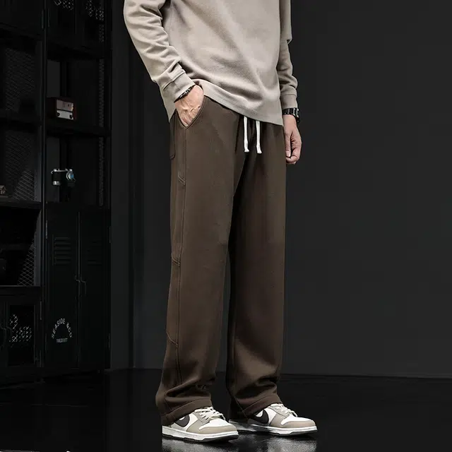 潮人榜 潮流直筒裤秋季宽松潮牌拖地碳素运动卫裤休闲裤 男女同款