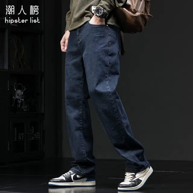 潮人榜 潮人榜秋季窄版直筒裤男士宽松阔腿潮流潮牌垂感弹力休闲长裤原色牛仔裤 男款