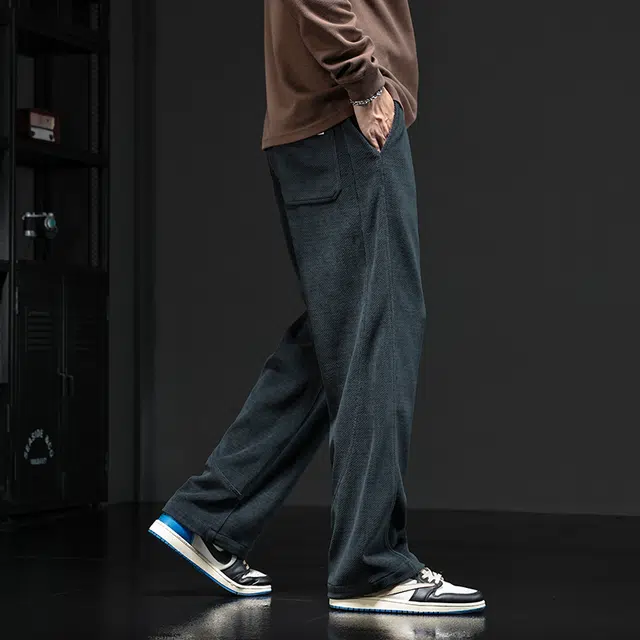 潮人榜 复古重磅百搭直筒字母刺绣卫裤男士裤子春秋季宽松阔腿休闲裤 男女同款