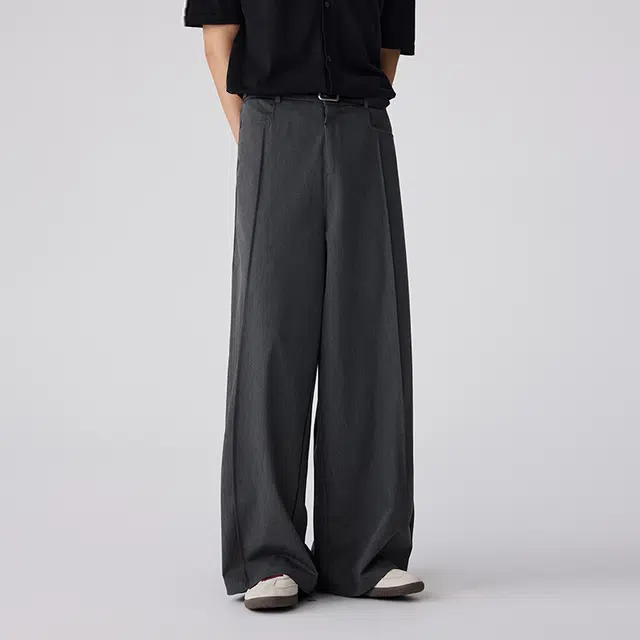 潮人榜 夏季薄款莱赛尔凉感弹力直筒裤男士宽松老钱风液态版垂堕西装休闲裤 男女同款