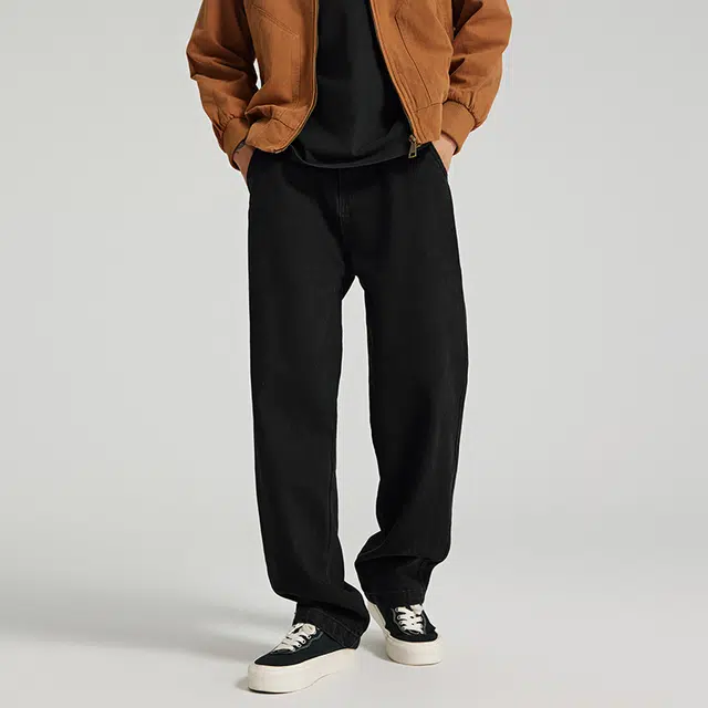 潮人榜 美式高街复古装订设计直筒休闲长裤男士宽松简约松紧腰牛仔裤 男女同款