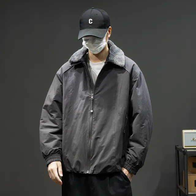 潮人榜 美式复古工装夹克男冬季宽松大码毛领棉衣外套潮牌痞帅棉服 男款