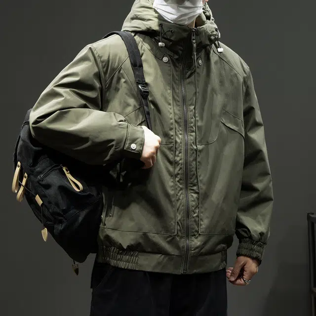 潮人榜 美式复古高领连帽棉衣男秋冬宽松大码户外机能防风工装夹克外套棉服 男款