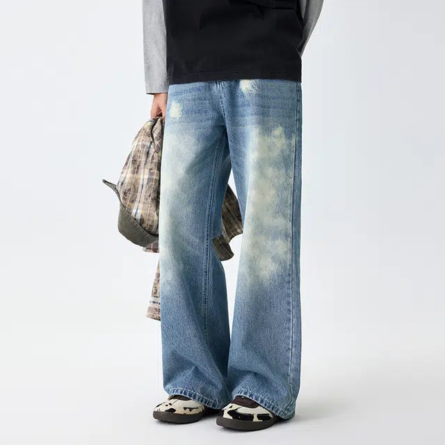 潮人榜 美式复古乞丐裤男士宽松直筒夏季垂感长裤不规则撕裂破洞牛仔裤 男女同款
