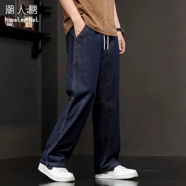 潮人榜 美式工装裤男款秋季宽松直筒男士裤子潮牌拼接垂感阔腿休闲裤牛仔裤 男女同款