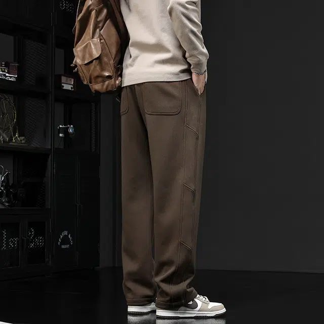 潮人榜 潮流直筒裤秋季宽松潮牌拖地碳素运动卫裤休闲裤 男女同款
