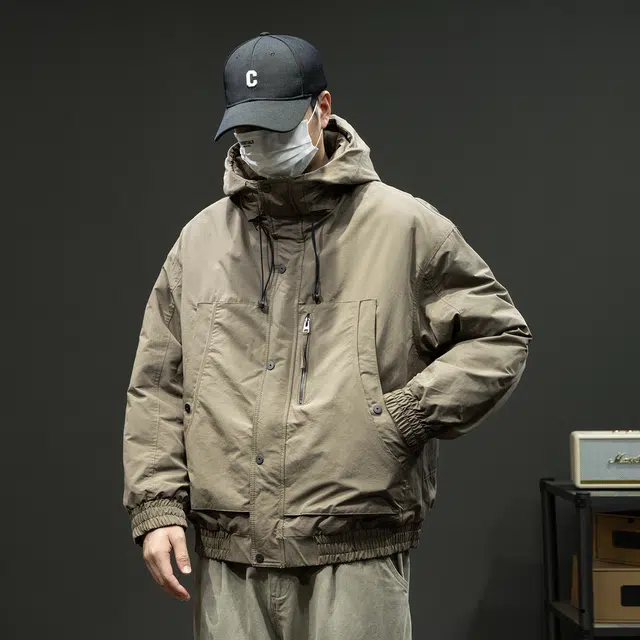 潮人榜 美式复古工装棉衣男冬季宽松大码连帽外套潮牌痞帅运动防风所以棉服 男款